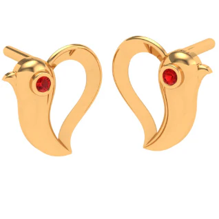 14k Bird Themed Red Stone Studded Yellow Gold Earring - Image 5
