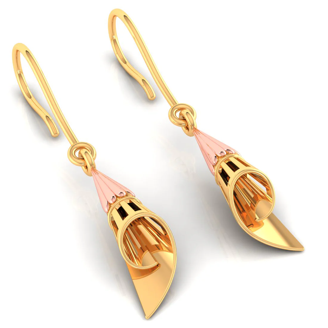 14k Conical Gold Earrings With A Yellow Gold Touch - Image 3