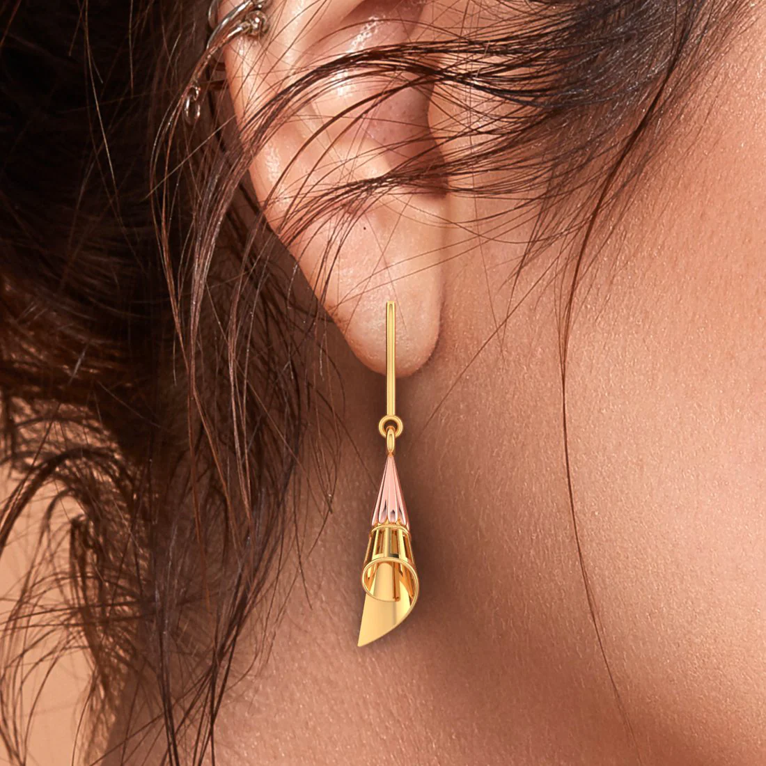 14k Conical Gold Earrings With A Yellow Gold Touch - Image 5