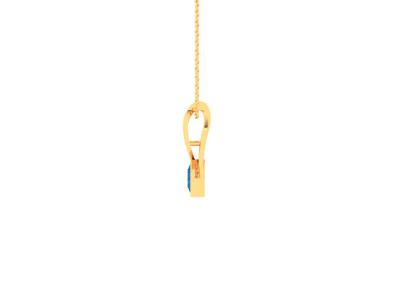 14k Curved Gold Pendant With Blue Stone - Image 2
