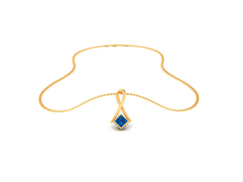 14k Curved Gold Pendant With Blue Stone - Image 3