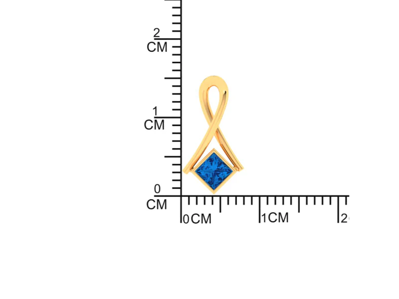14k Curved Gold Pendant With Blue Stone - Image 4
