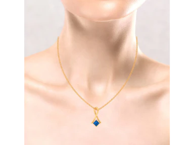 14k Curved Gold Pendant With Blue Stone - Image 5