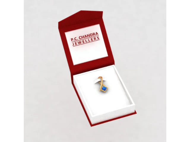 14k Curved Gold Pendant With Blue Stone - Image 6