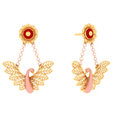 14k Cute Bird Shaped Gold Earrings Design - Image 2