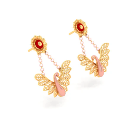 14k Cute Bird Shaped Gold Earrings Design - Image 5
