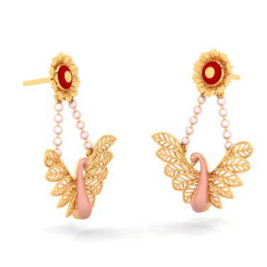 14k Cute Bird Shaped Gold Earrings Design - Image 6