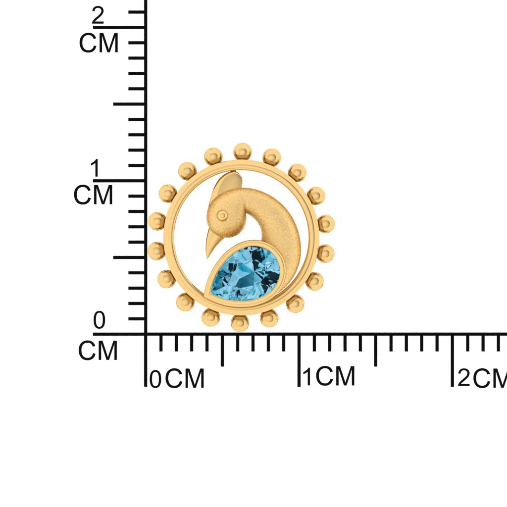 14k Cute Peacock Shaped Gold Stud Earrings With Blue Stone - Image 3