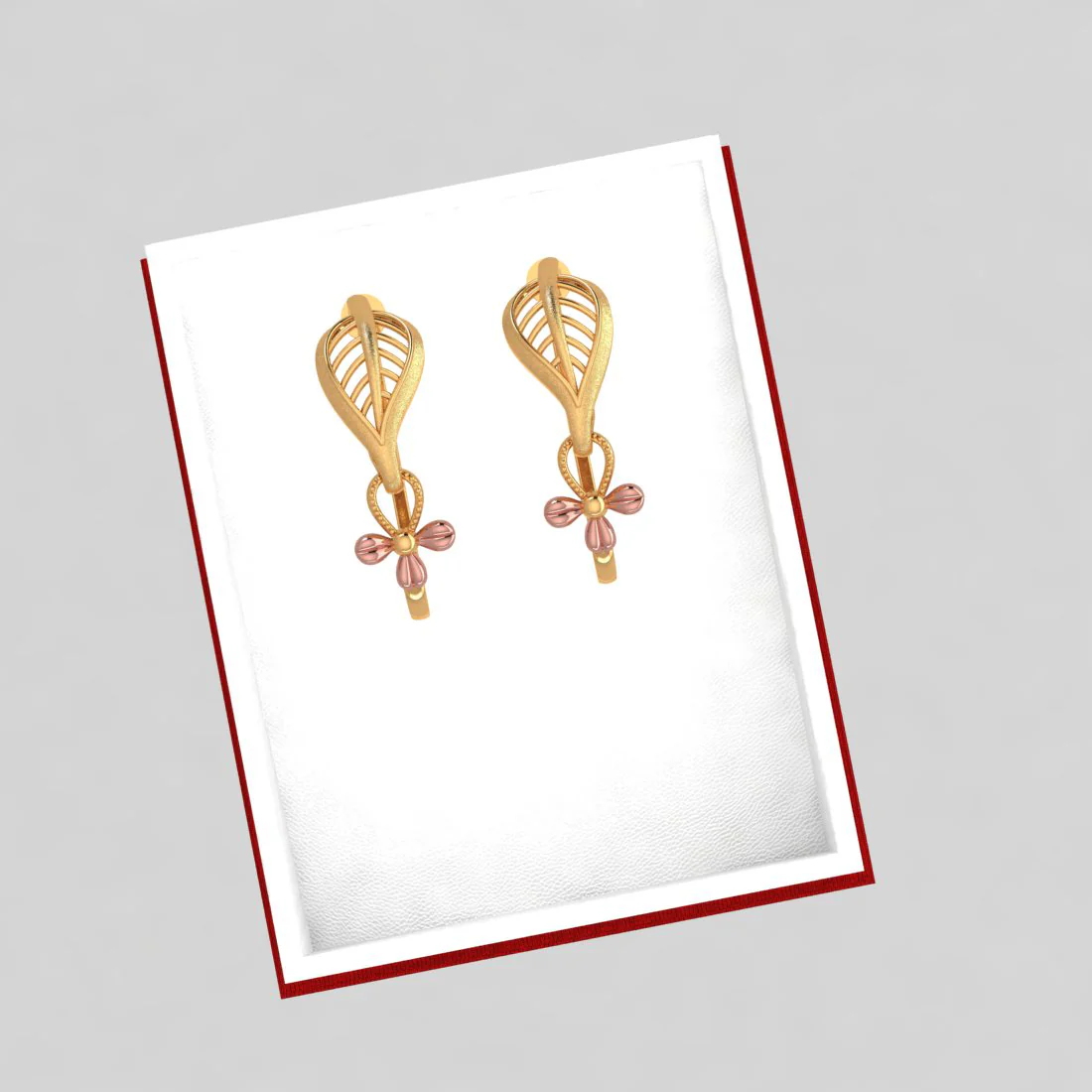 14k Dainty Earrings With Leafy Design And A Yellow Gold Flower - Image 6