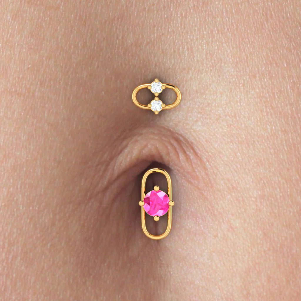 14k Dazzling Carabiner-shaped Diamond Belly Button Ring - Image 5