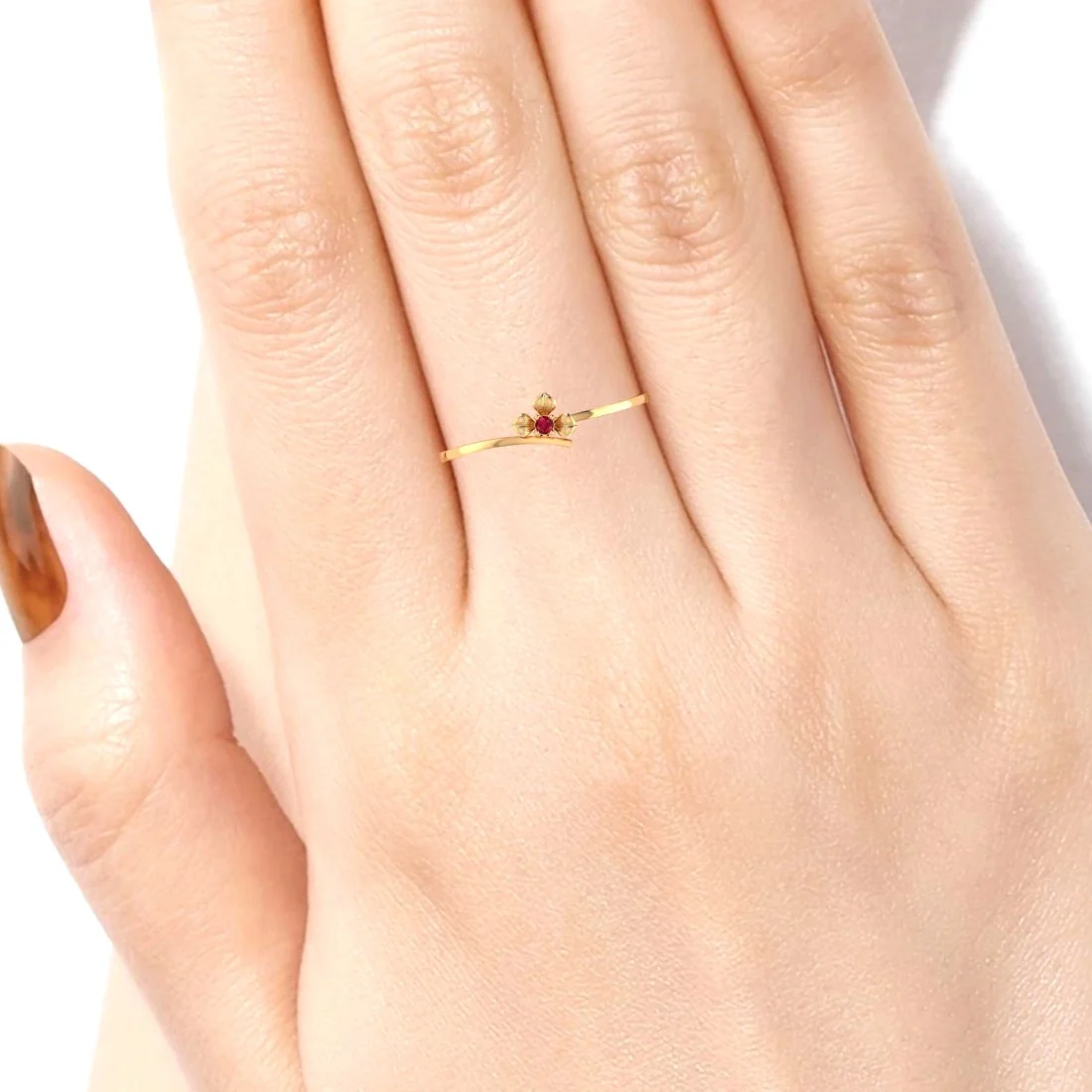 14K Delicate Yellow Gold Flower Ring for Women - Image 5