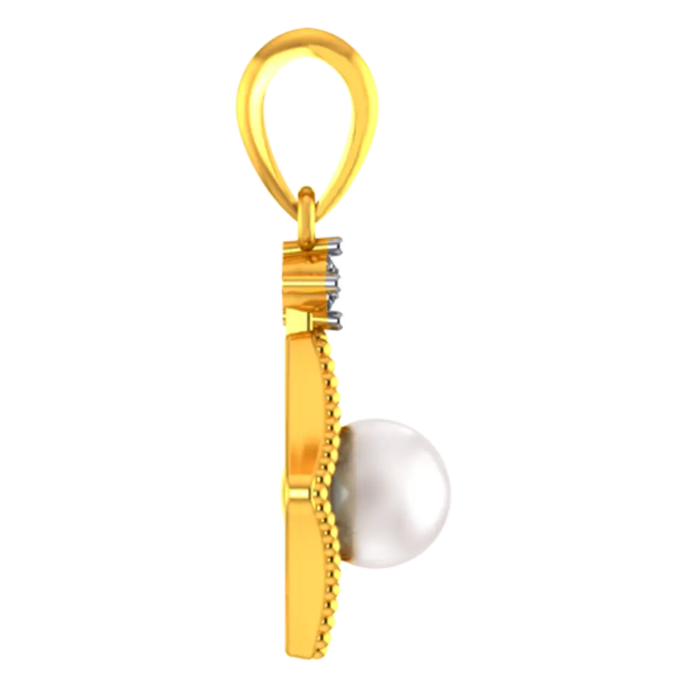 14k Diamond Shaped Gold Pendant With A Pearl And Stone Detailing - Image 4
