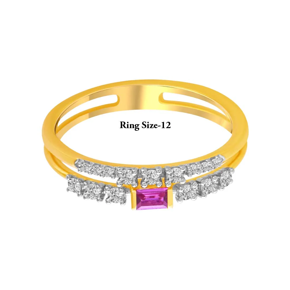 14K Diamond-studded Gold Ring With A Double Band Design And A Rectangular Ruby In The Centre - Image 4