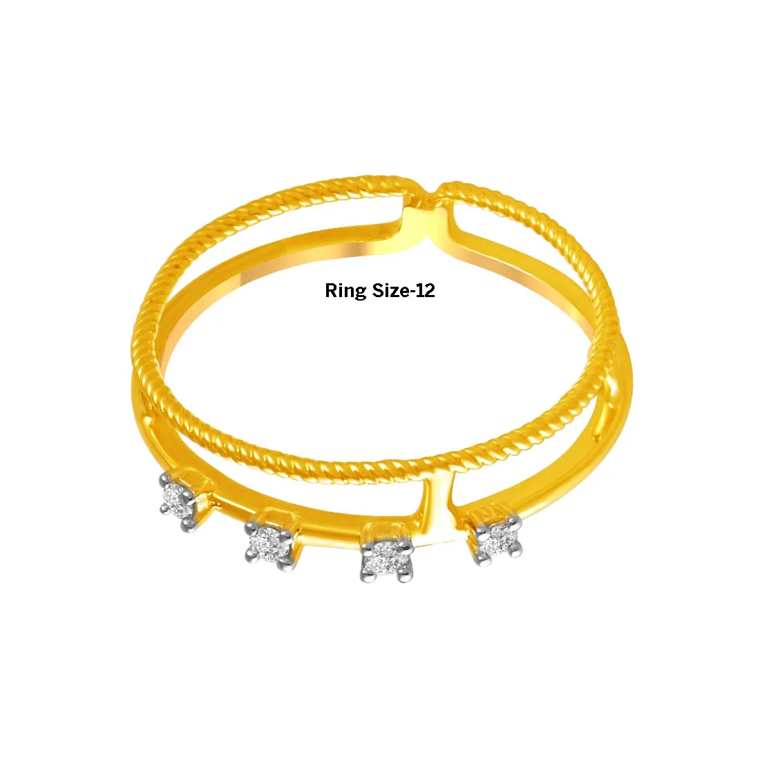 14K Diamond-studded Gold Ring With A Double-band Design And A Twisted, Rope-like Band Overlapping A Plain Band - Image 4