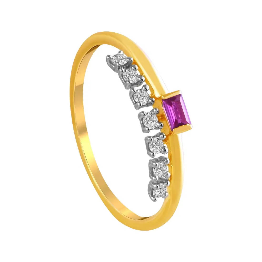 14K Diamond-studded Gold Ring With A Pink Rectangular Stone Set In The Centre - Image 3