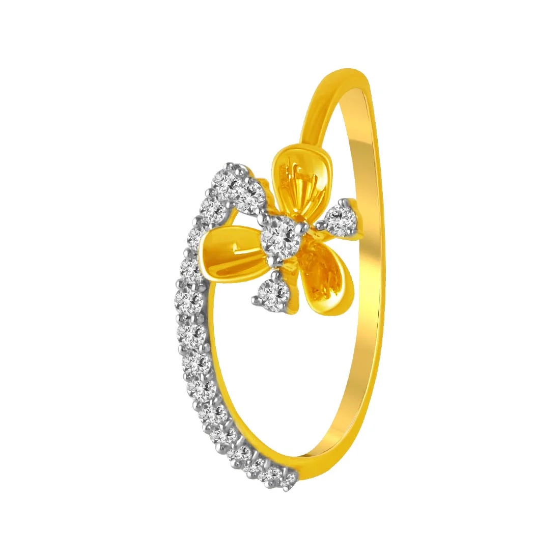14K Diamond-studded Gold Ring With Floral Piece In The Centre