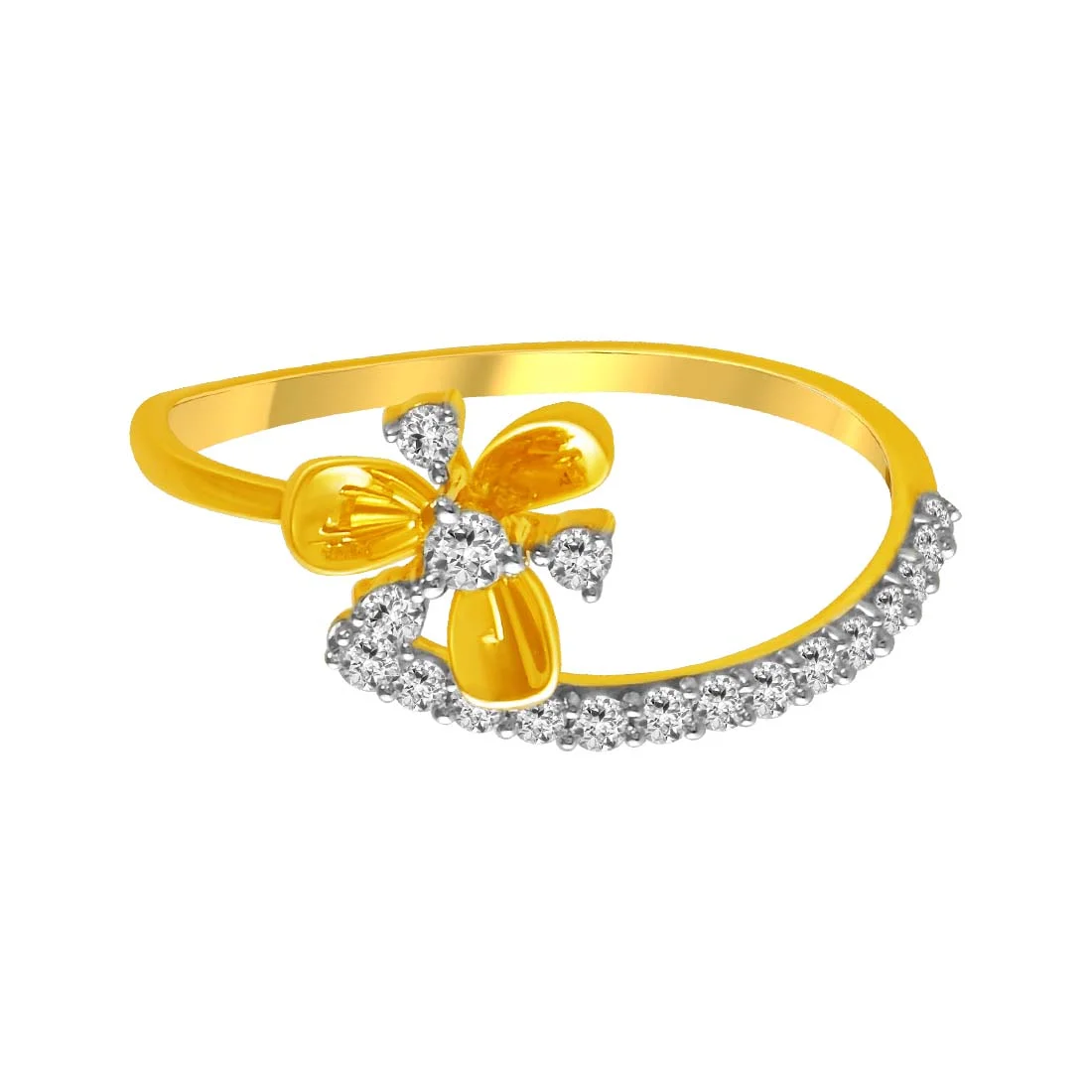 14K Diamond-studded Gold Ring With Floral Piece In The Centre - Image 3