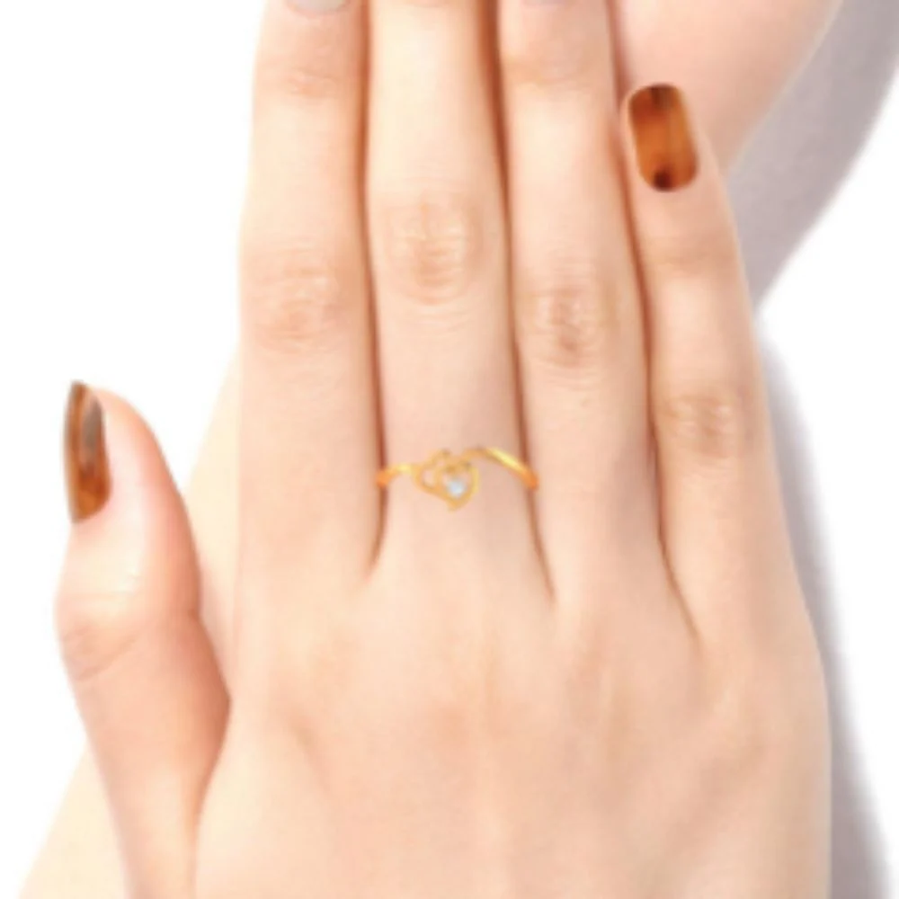 14k Double Hearts Gold And American Diamond Ring - Image 5