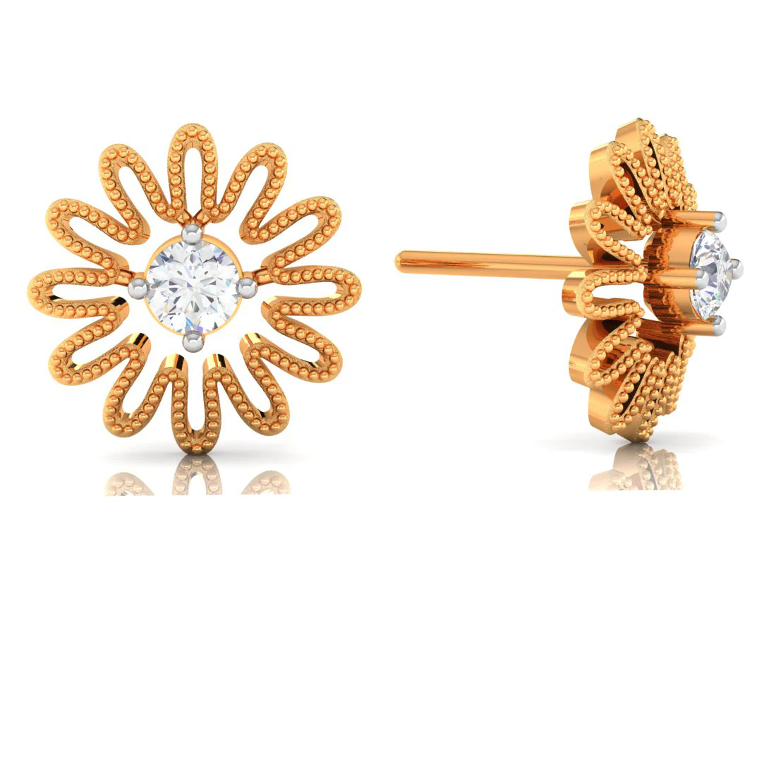 14k Elegant Floral Gold American Diamond Earrings - Image 2