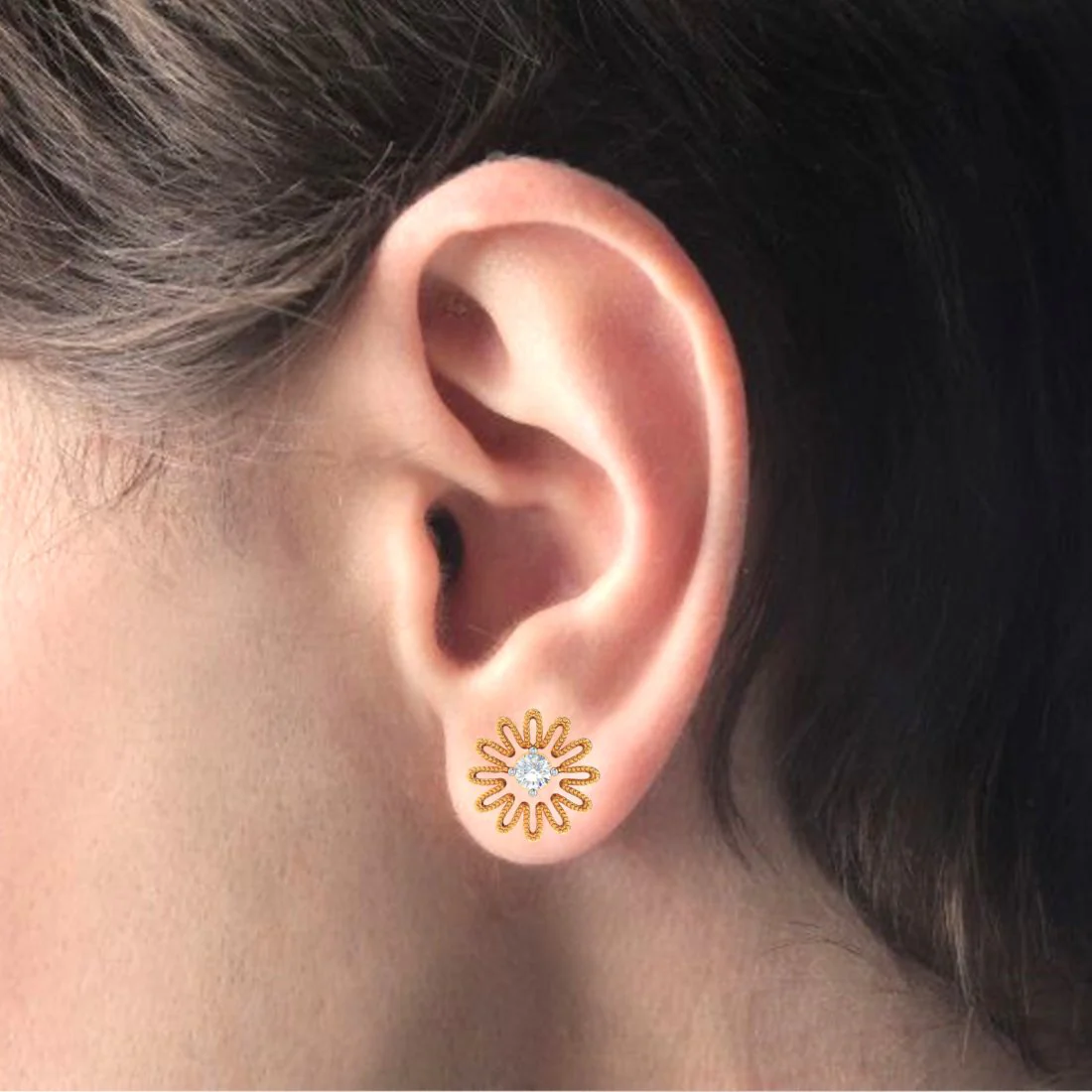14k Elegant Floral Gold American Diamond Earrings - Image 5