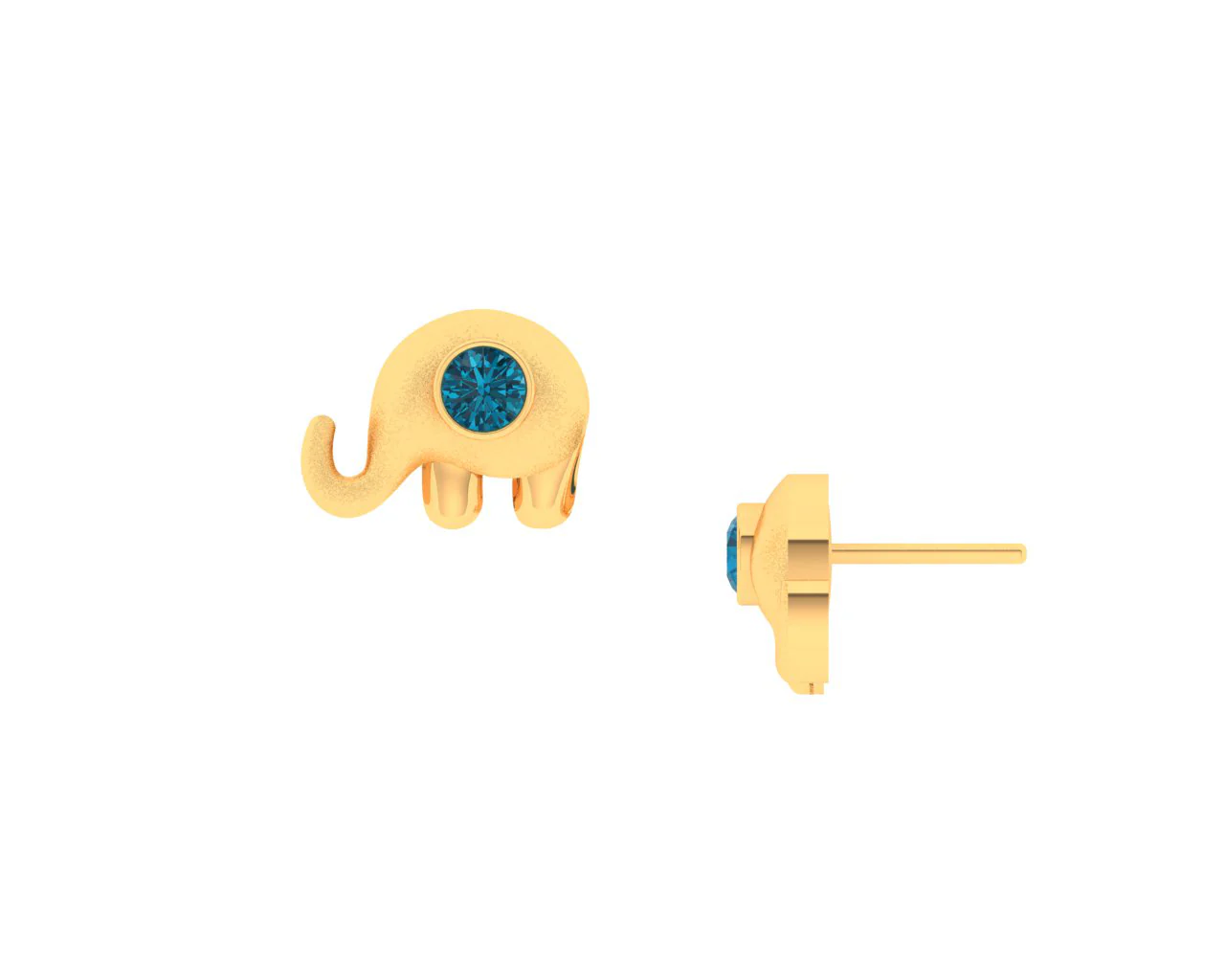 14k Elephant Shaped Gold Earrings With Blue Stone - Image 2