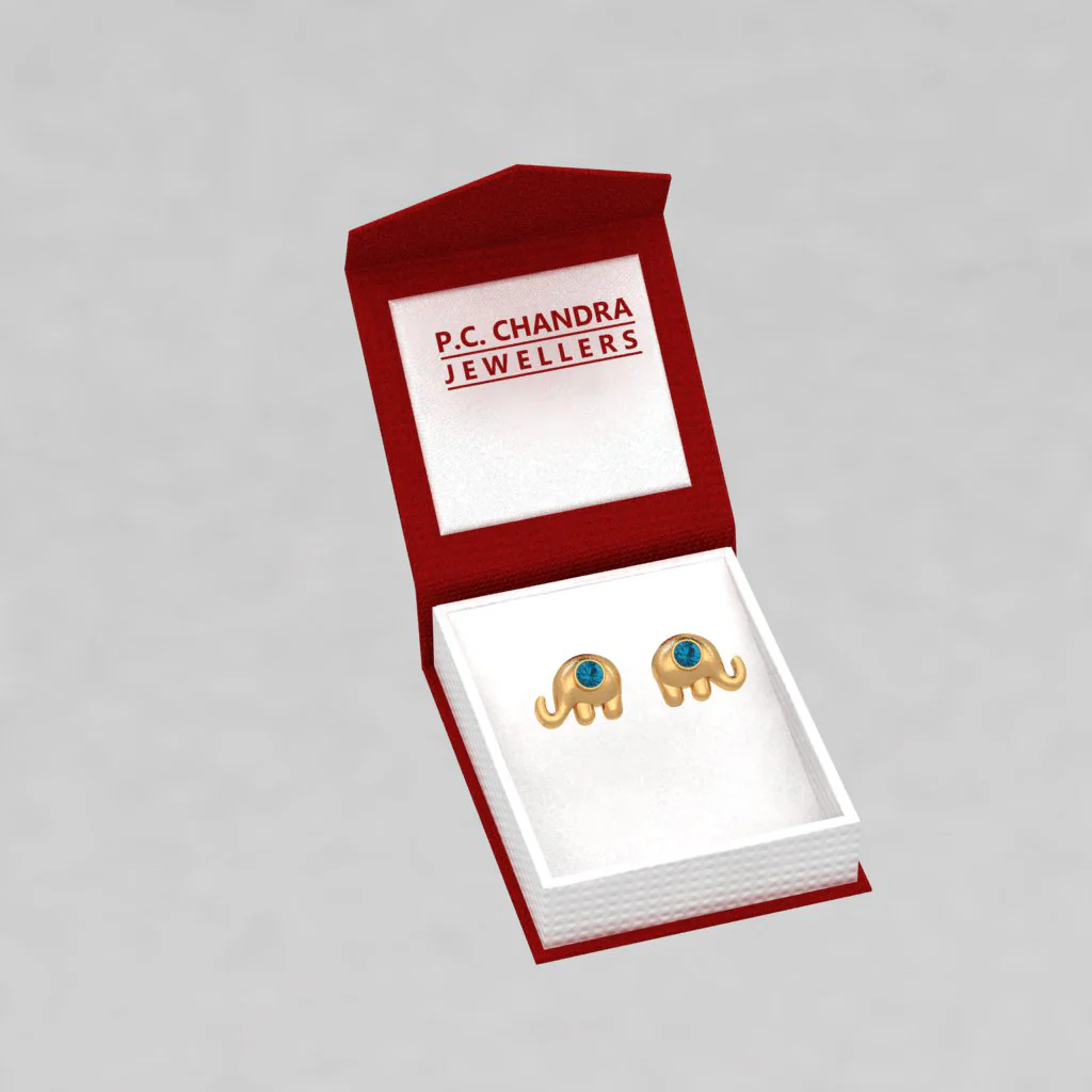 14k Elephant Shaped Gold Earrings With Blue Stone - Image 5