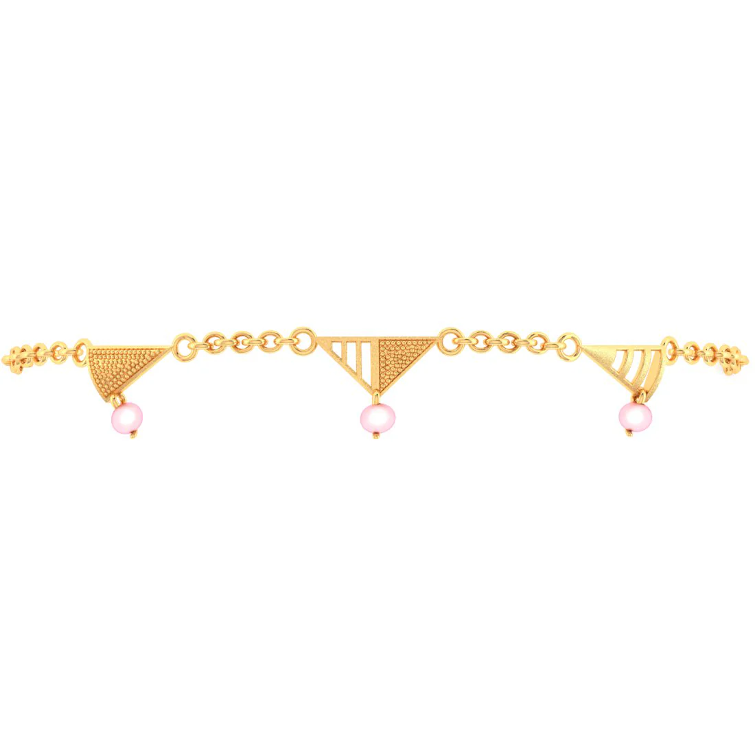 14k Exclusive Gold Bracelet With Triangular Designs And Beads