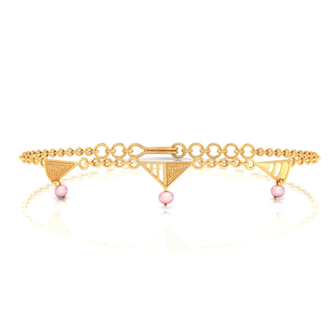 14k Exclusive Gold Bracelet With Triangular Designs And Beads - Image 3