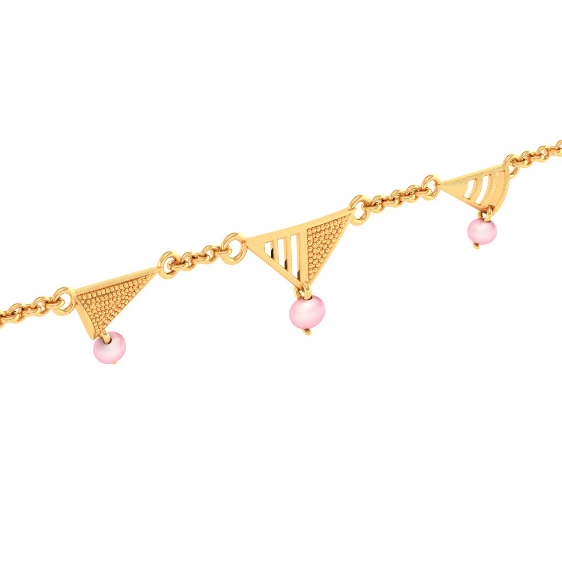 14k Exclusive Gold Bracelet With Triangular Designs And Beads - Image 4