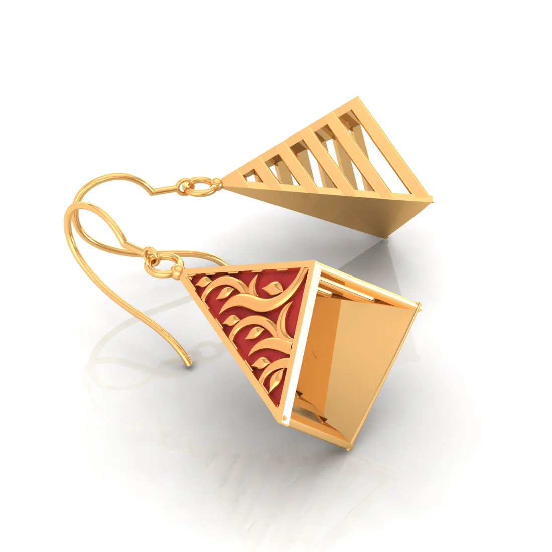 14k Exquisite Gold Earrings In A Reddish Conical Shape - Image 3