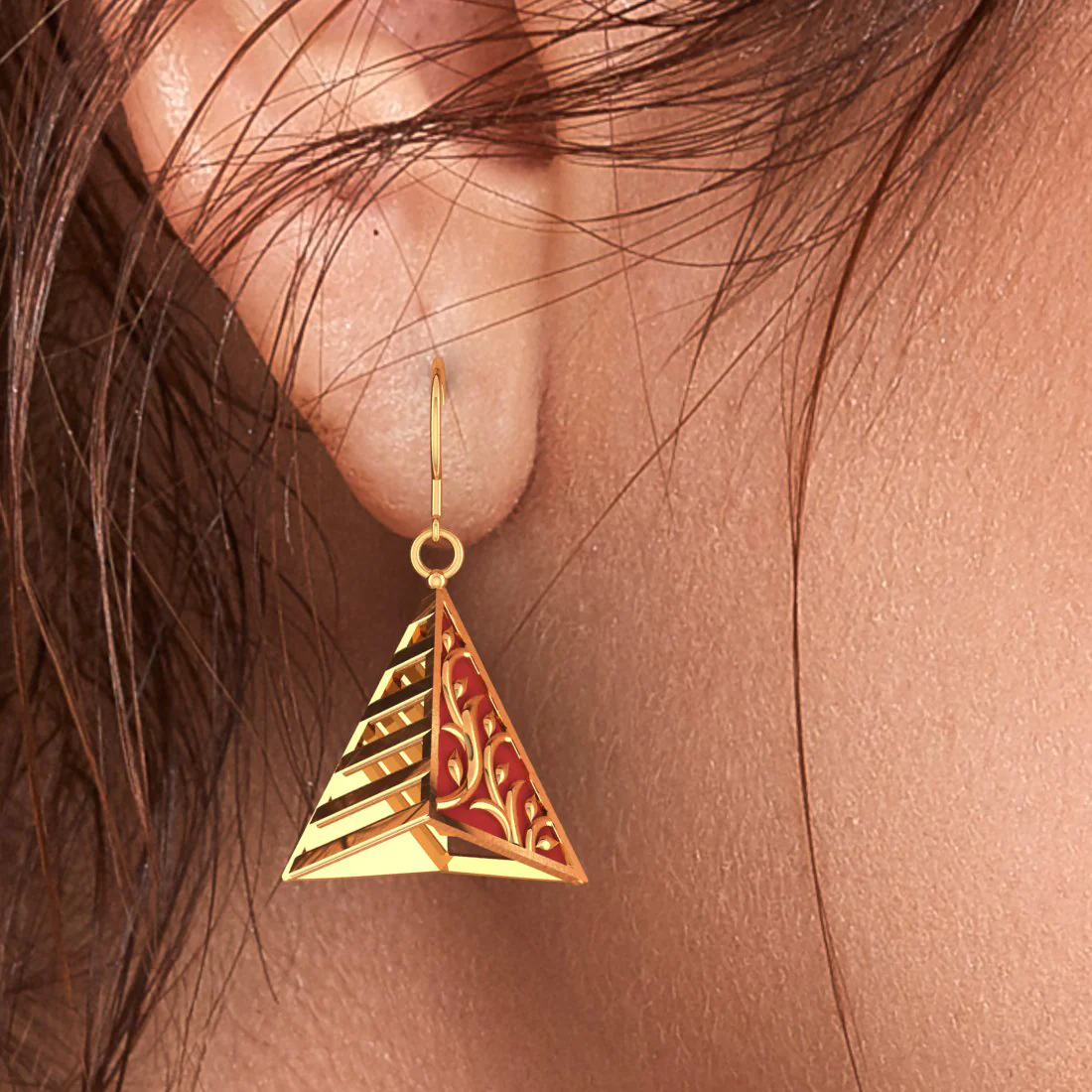 14k Exquisite Gold Earrings In A Reddish Conical Shape - Image 5