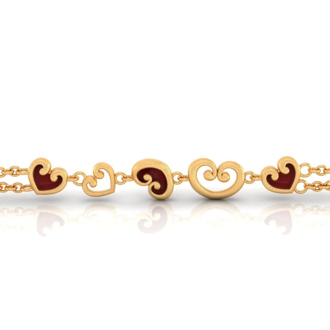 14k Filled Multiple Maroon Hearts Gold Bracelet