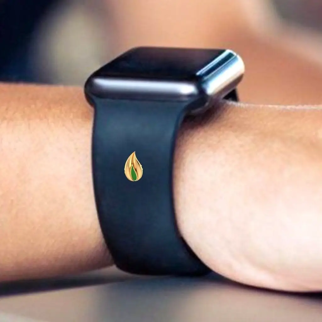 14k Fire-shaped Gold Smart Watch Stud With Green Detailing - Image 3