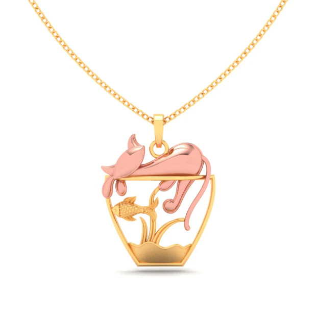 14k Fish Bowl Gold Pendant With A Yellow Gold Cat On Top From Amazea Collection - Image 5