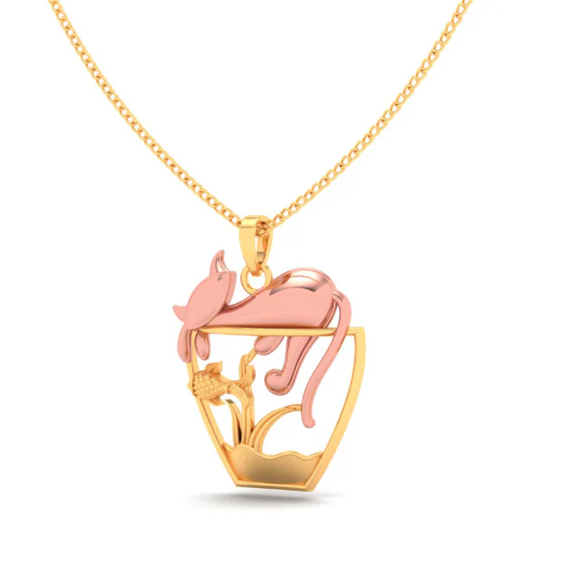 14k Fish Bowl Gold Pendant With A Yellow Gold Cat On Top From Amazea Collection - Image 6