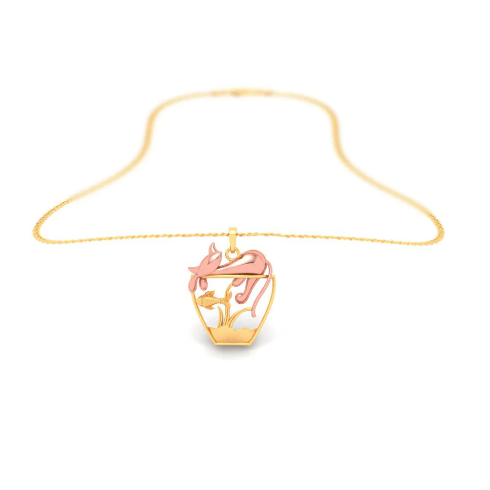 14k Fish Bowl Gold Pendant With A Yellow Gold Cat On Top From Amazea Collection - Image 7