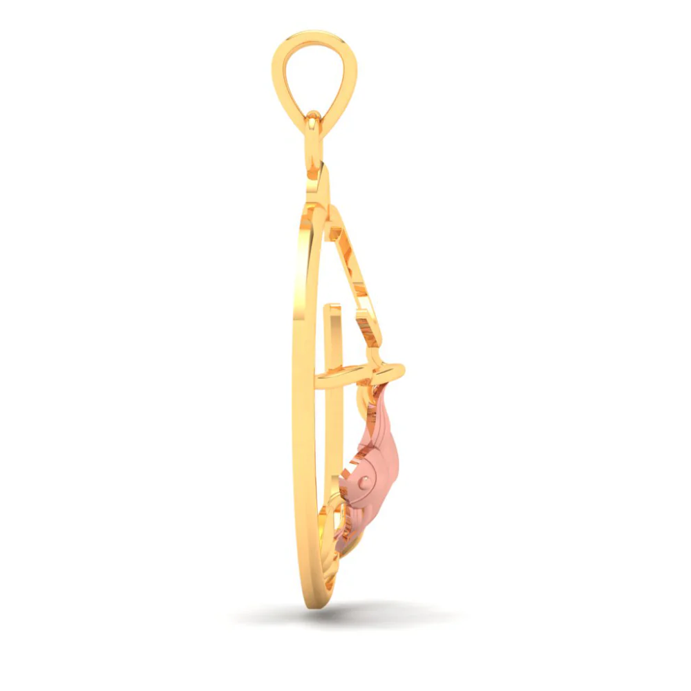 14k Fish Bowl Shape Gold Pendant With A Yellow Goldfish And A Cat - Image 3