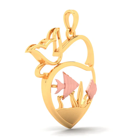 14k Fish Bowl Shape Gold Pendant With Yellow Gold Fishes And Cat From Amazea Collection - Image 2