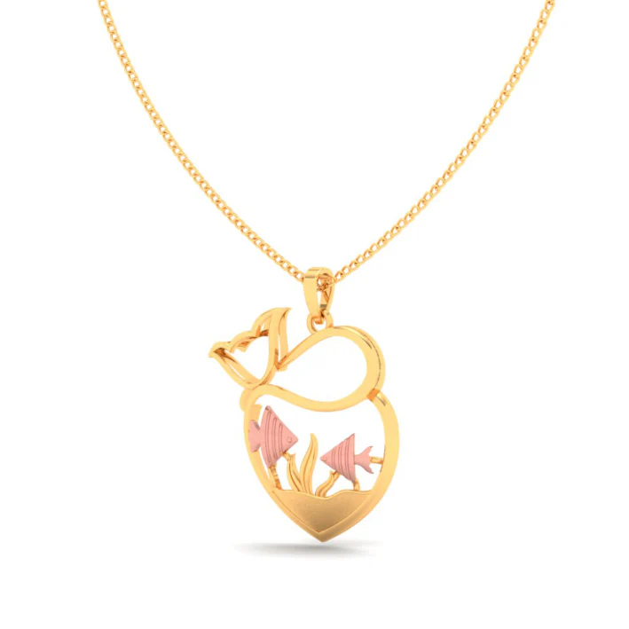 14k Fish Bowl Shape Gold Pendant With Yellow Gold Fishes And Cat From Amazea Collection - Image 5