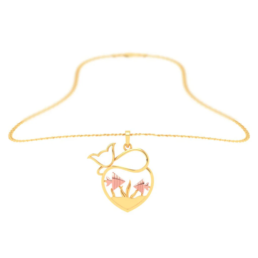 14k Fish Bowl Shape Gold Pendant With Yellow Gold Fishes And Cat From Amazea Collection - Image 6