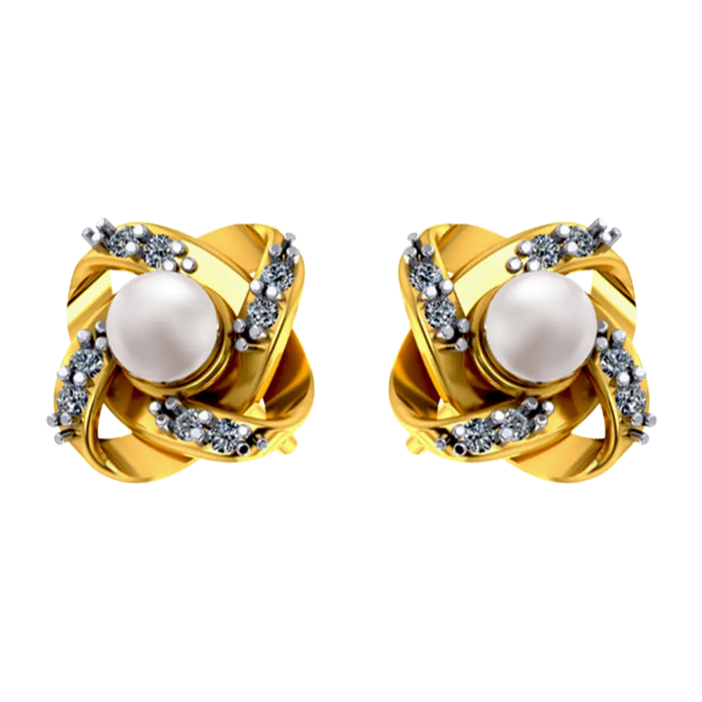 14k Floral 3d Gold Earrings With Pearl And Stone Design - Image 4