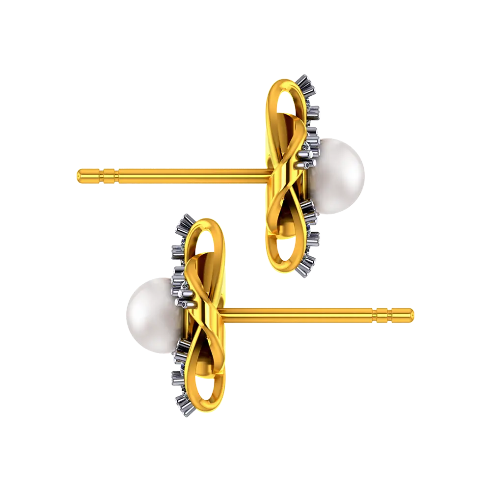 14k Floral 3d Gold Earrings With Pearl And Stone Design - Image 5