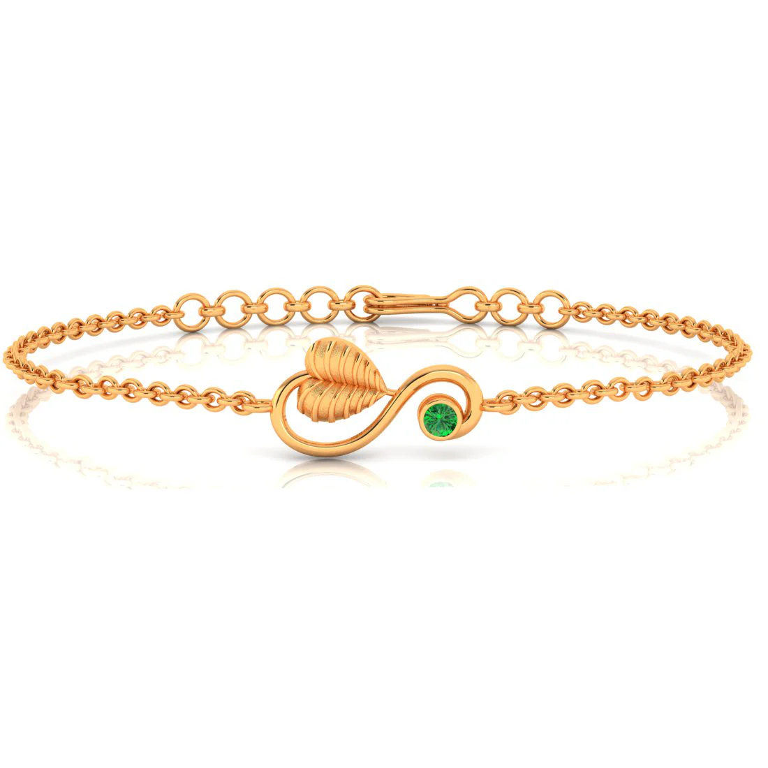14k Gold Bracelet Leafy Kalka Style With Green Stone - Image 3