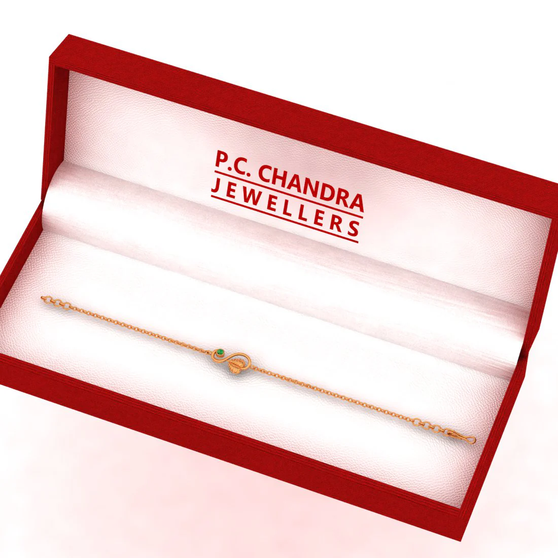 14k Gold Bracelet Leafy Kalka Style With Green Stone - Image 6