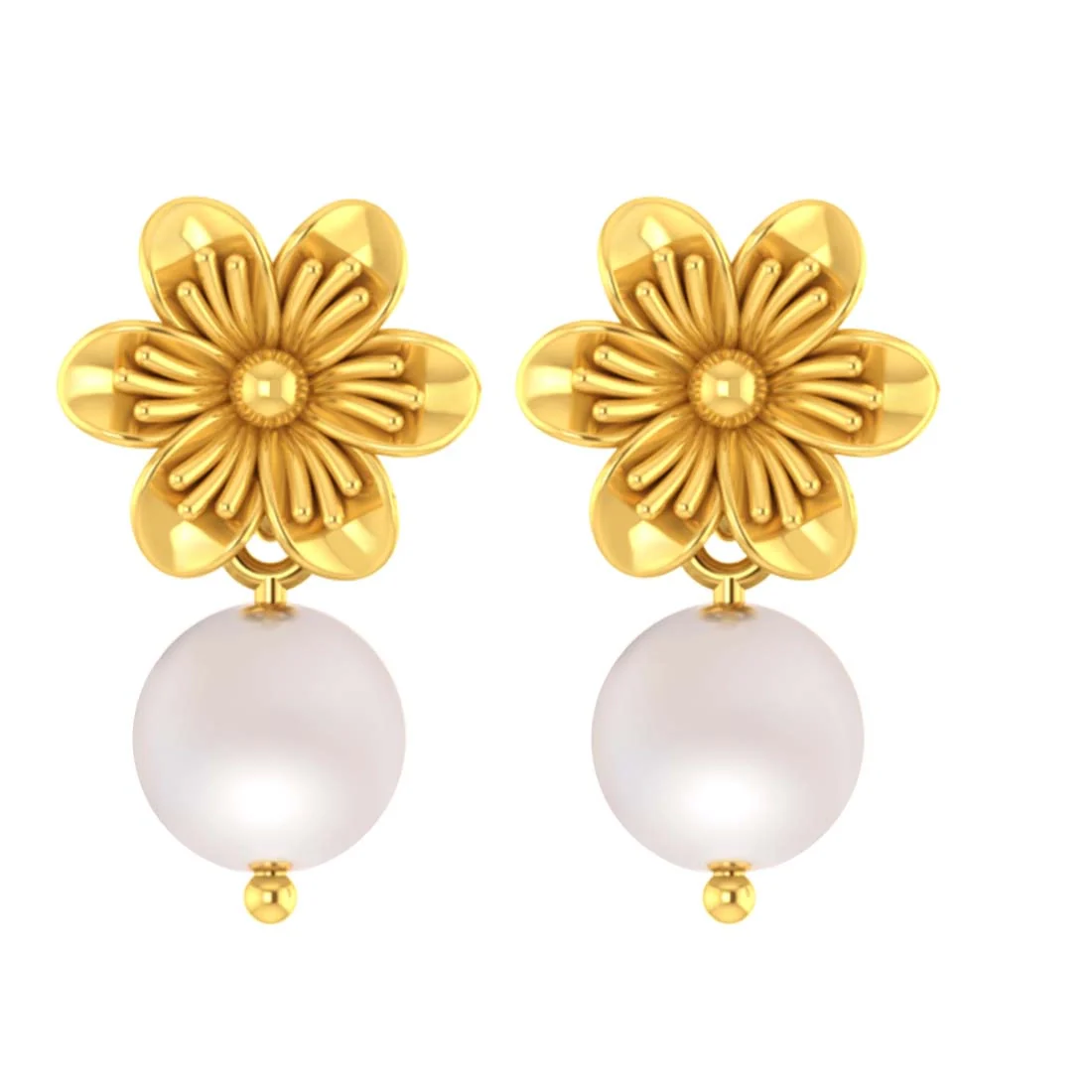 14K Gold Delicate & Elegant Design Floral Pearl Drop Earrings - Image 2