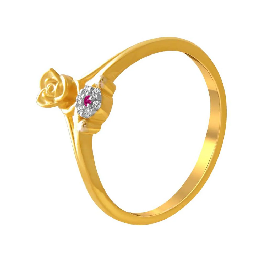 14k Gold Double Flower Pink And Yellow  Ring - Image 2