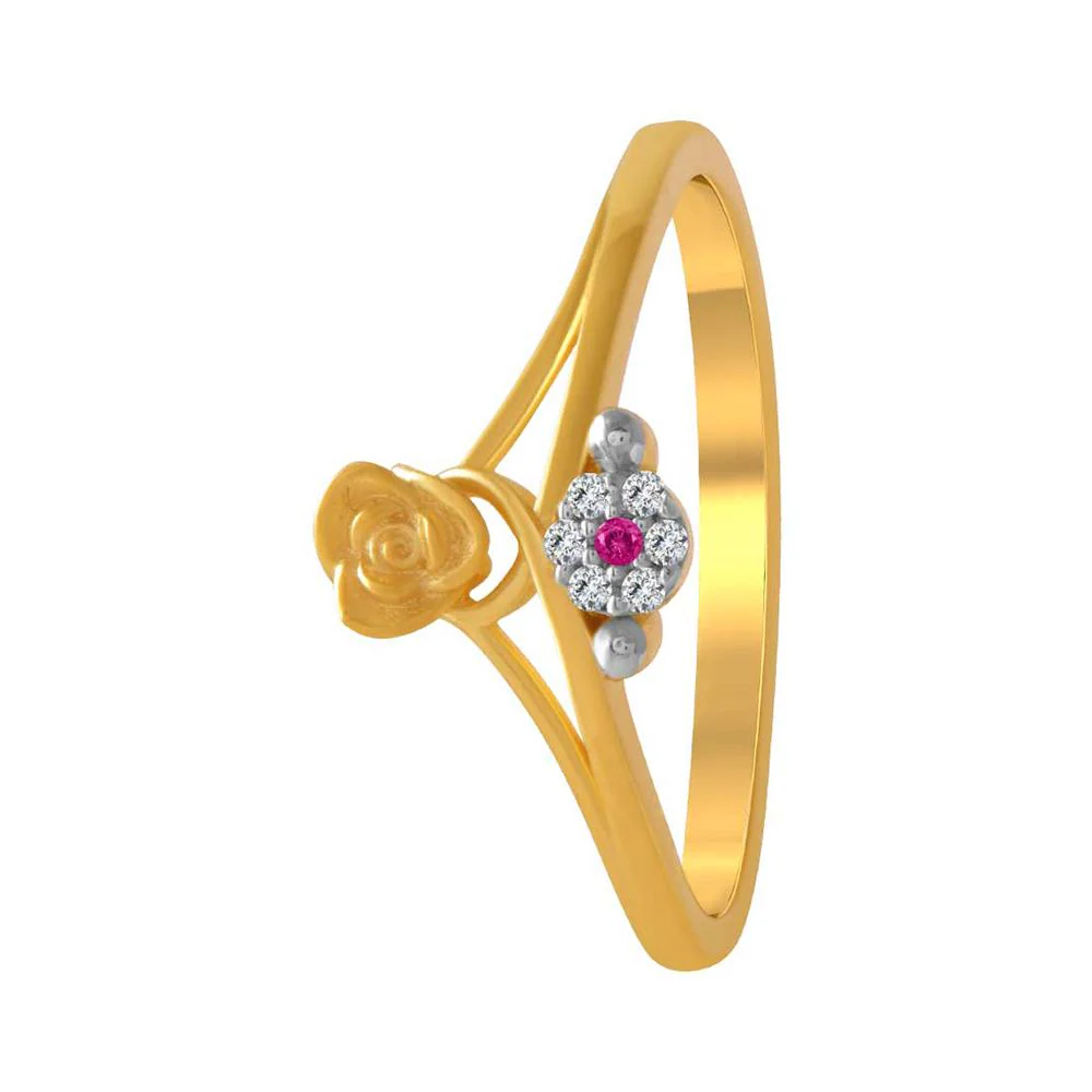 14k Gold Double Flower Pink And Yellow  Ring - Image 3