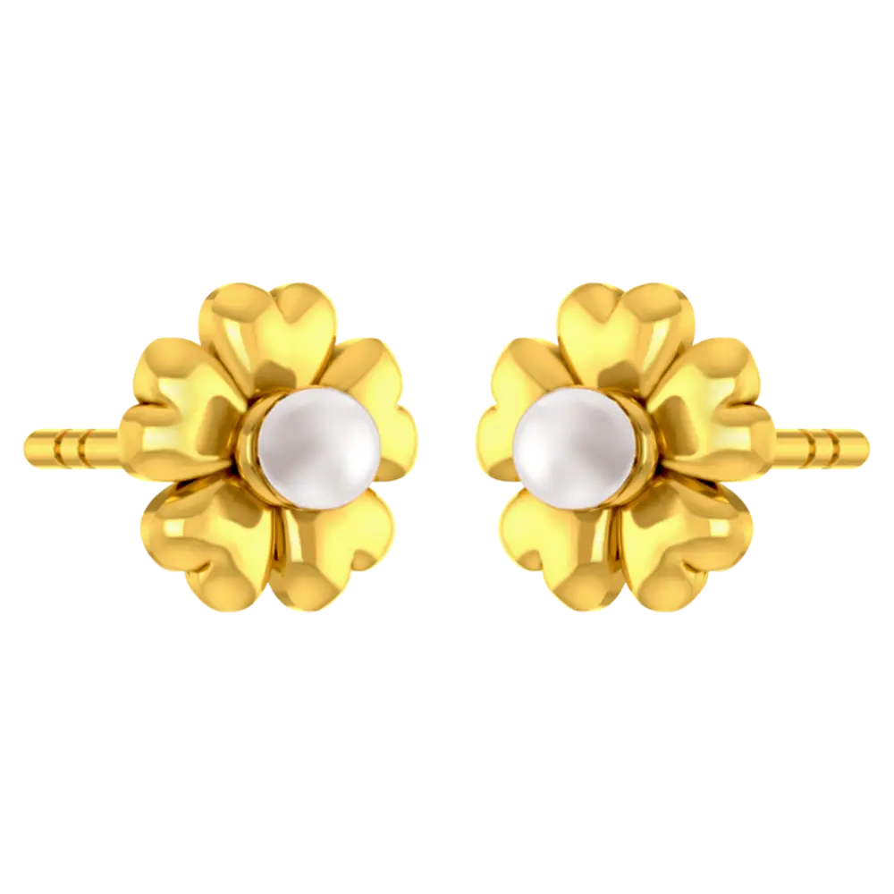 14k Gold Earring With A Floral Design And A Pearl Centre - Image 3