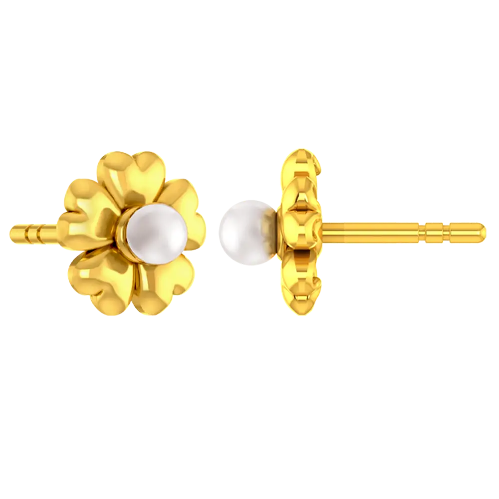 14k Gold Earring With A Floral Design And A Pearl Centre - Image 4