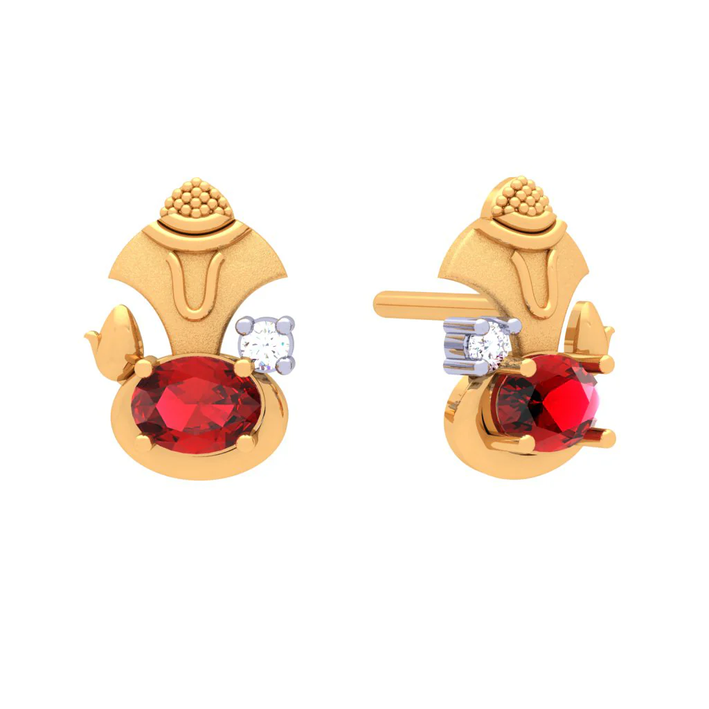 14k Gold Earring With Embellished Red Gem From Online Exclusive - Image 2